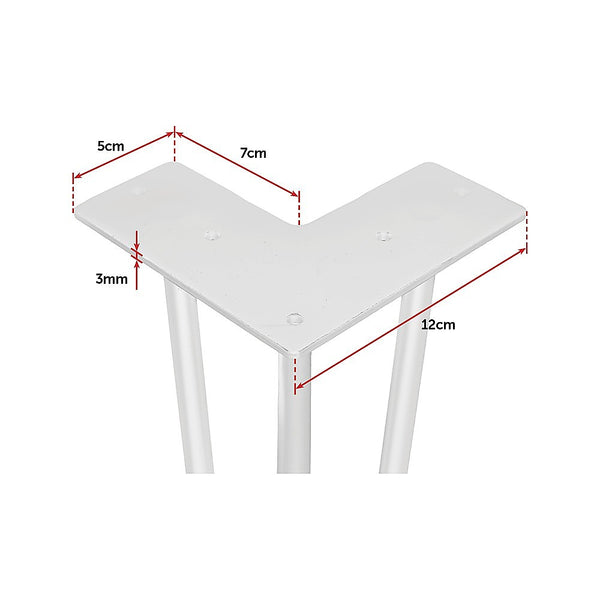 Set of 4 Industrial 3 - Rod Retro Hairpin Table Legs 12mm Steel Bench Desk - 71cm White Deals499