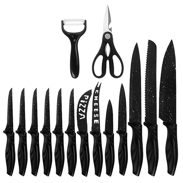 Kitchen 17 Pc Knife Set w/ Block & Sharpener Chef Bread Steak Knives Deals499