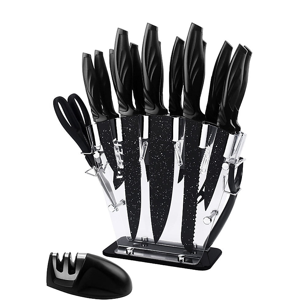 Kitchen 17 Pc Knife Set w/ Block & Sharpener Chef Bread Steak Knives Deals499