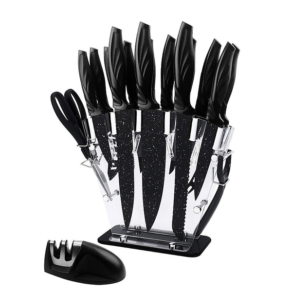 Kitchen 17 Pc Knife Set w/ Block & Sharpener Chef Bread Steak Knives Deals499