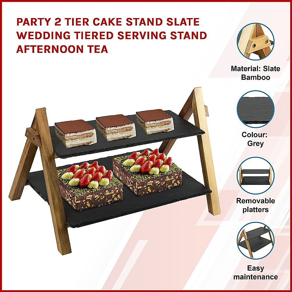 Party 2 Tier Cake Stand Slate Wedding Tiered Serving Stand Afternoon Tea Deals499