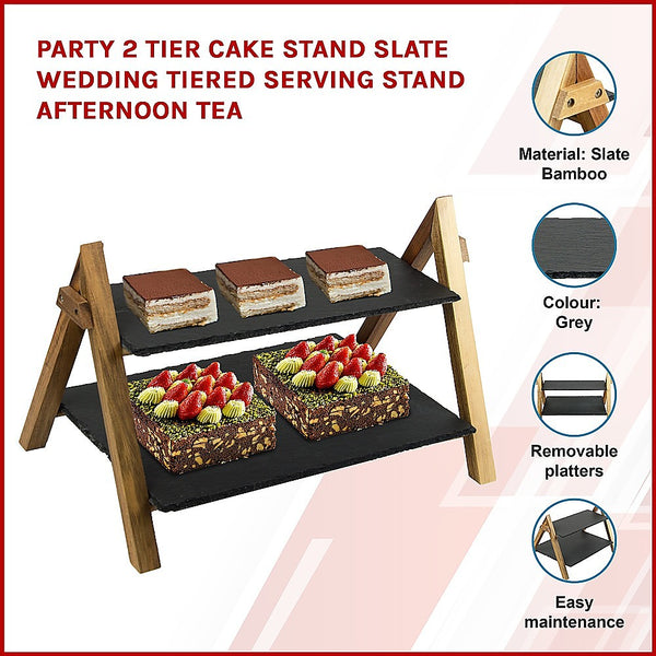 Party 2 Tier Cake Stand Slate Wedding Tiered Serving Stand Afternoon Tea Deals499