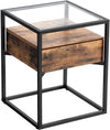 VASAGLE Side Table Tempered Glass End Table with Drawer and Shelf Rustic Brown and Black LET04BX Deals499