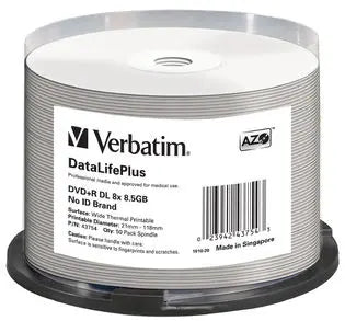 VERBATIM DVD+R Doubel Layer 8.5GB Capacity/ Speed 50 Pack Spindle Wide Thermal Print 8X VERBATIM
