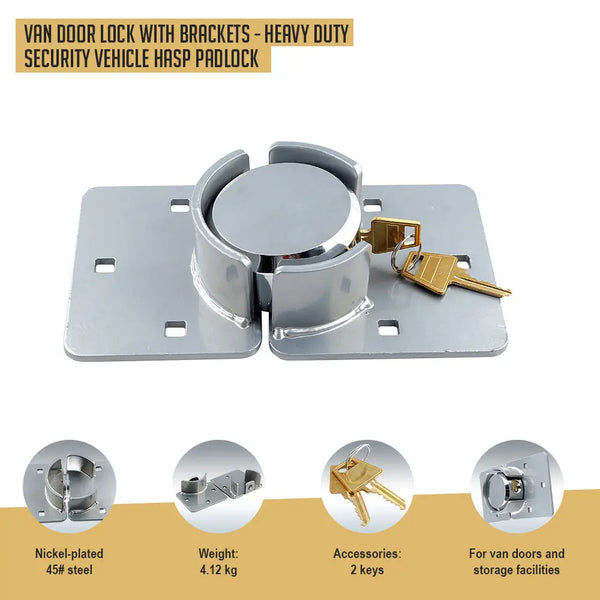 Van Door Lock With Brackets - Heavy Duty Security Vehicle Hasp Padlock Deals499