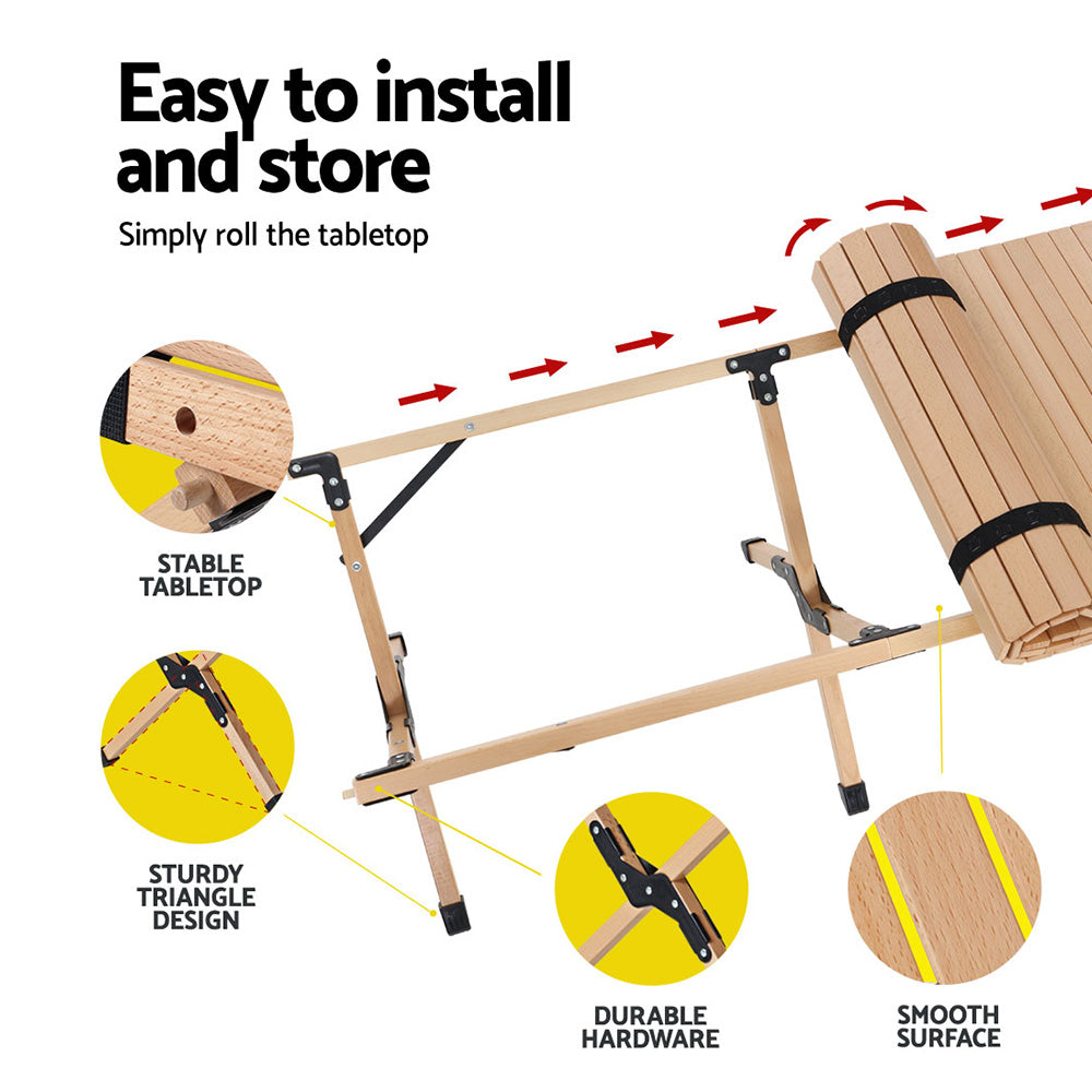Gardeon Outdoor Furniture Picnic Table and Chairs Wooden Egg Roll Camping Desk Deals499