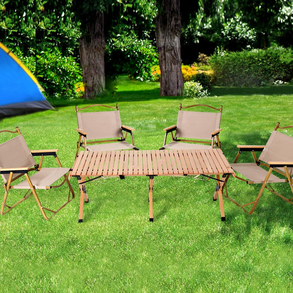 Gardeon Outdoor Furniture Picnic Table and Chairs Wooden Egg Roll Camping Desk Deals499