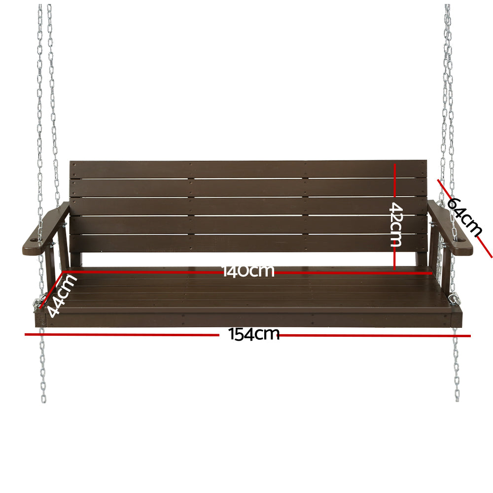 Gardeon Porch Swing Chair with Chain Outdoor Furniture 3 Seater Bench Wooden Brown from Deals499 at Deals499