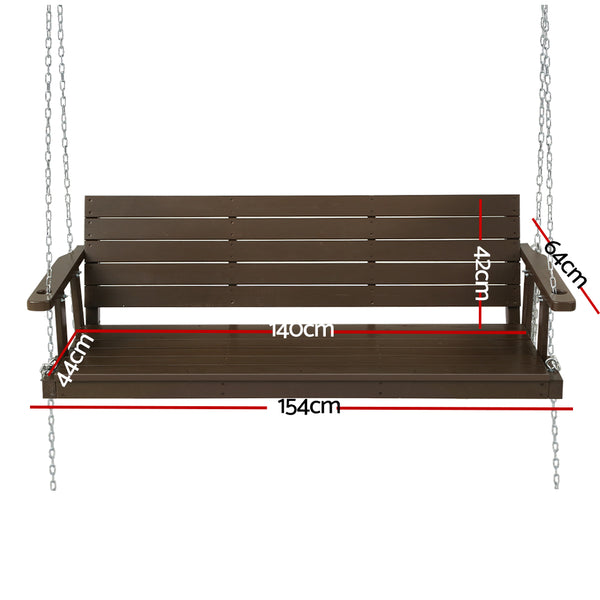 Gardeon Porch Swing Chair with Chain Outdoor Furniture 3 Seater Bench Wooden Brown from Deals499 at Deals499