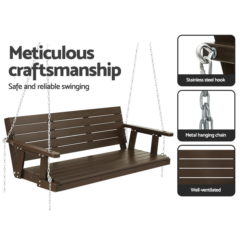 Gardeon Porch Swing Chair with Chain Outdoor Furniture 3 Seater Bench Wooden Brown from Deals499 at Deals499