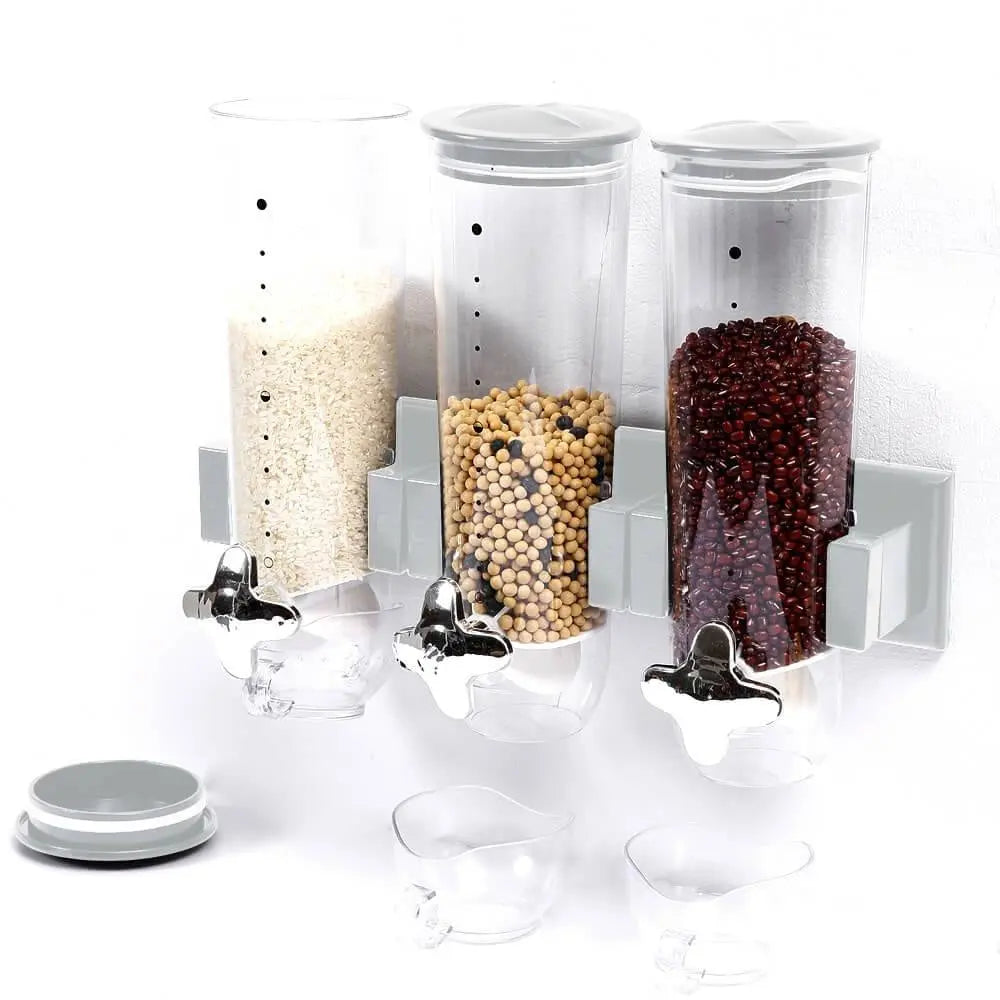 Wall Mounted Triple Cereal Dispenser Dry Food Storage Container Dispense Machine Deals499
