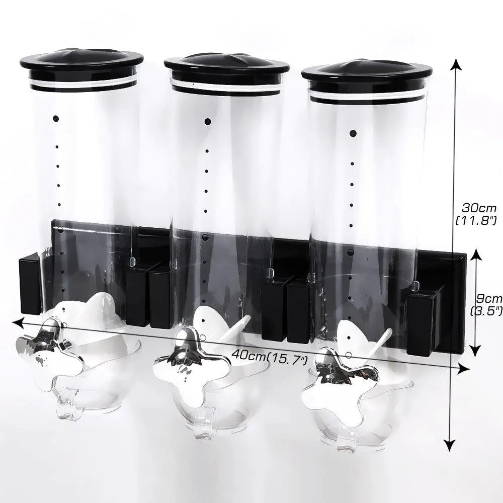 Wall Mounted Triple Cereal Dispenser Dry Food Storage Container Dispense Machine Unbranded