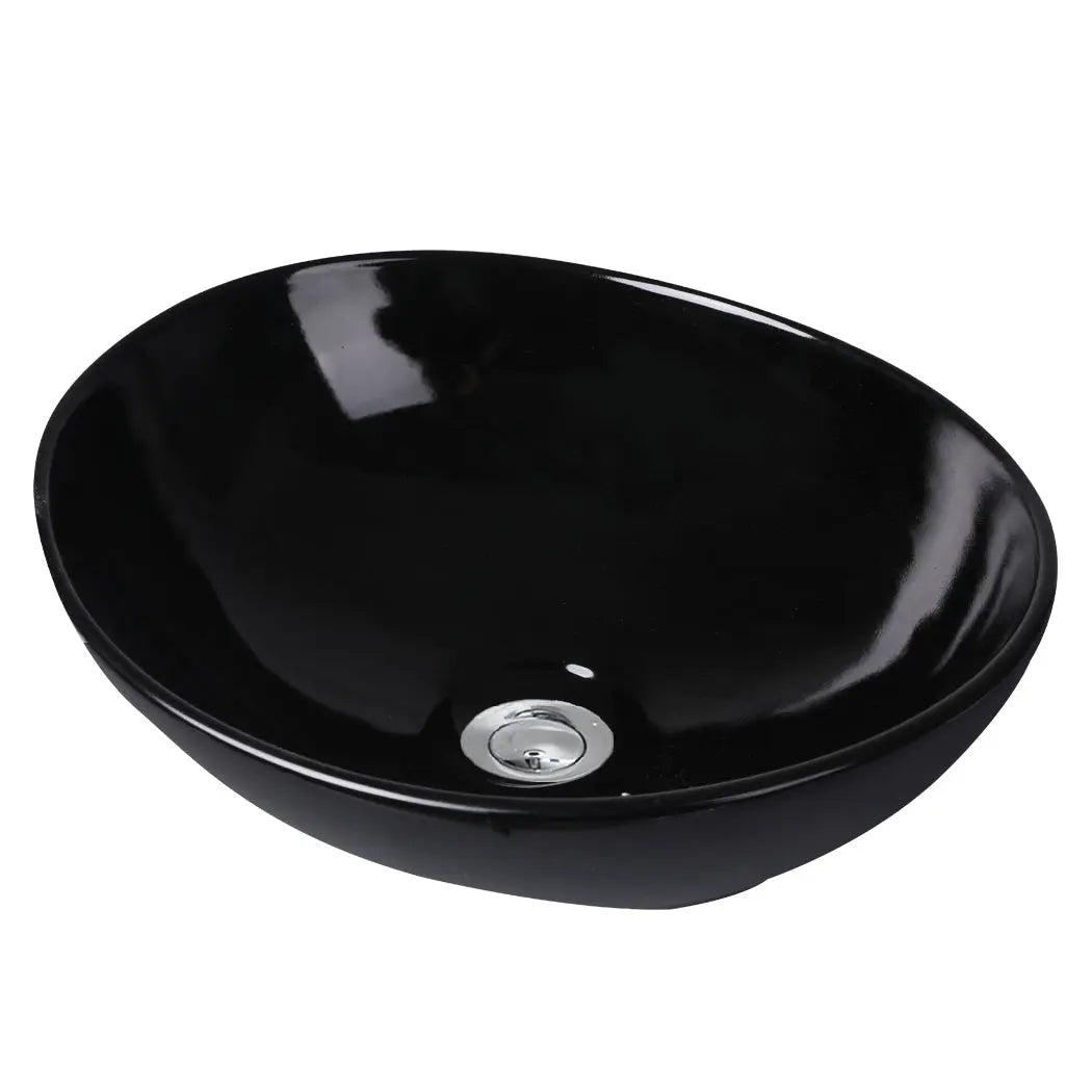 Wash Basin Oval Ceramic Hand Bowl Bathroom Sink Vanity Above Counter Gloss Black Deals499