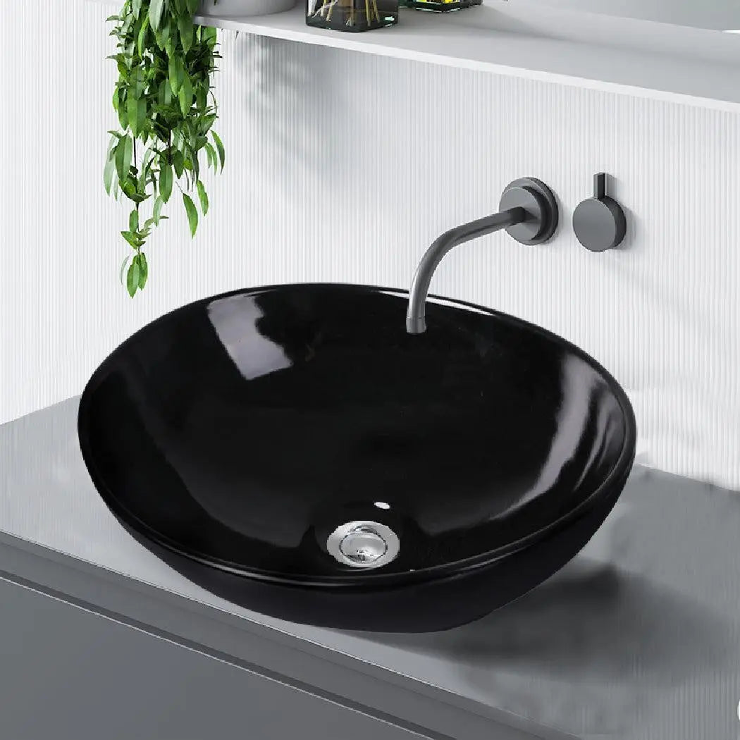 Wash Basin Oval Ceramic Hand Bowl Bathroom Sink Vanity Above Counter Gloss Black Deals499