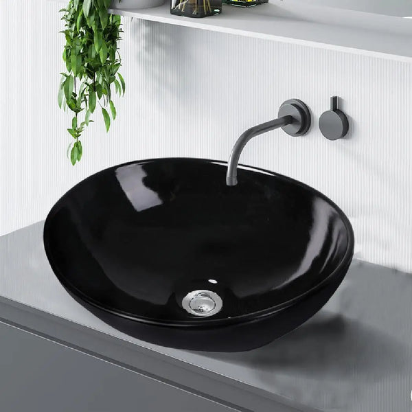 Wash Basin Oval Ceramic Hand Bowl Bathroom Sink Vanity Above Counter Gloss Black Deals499