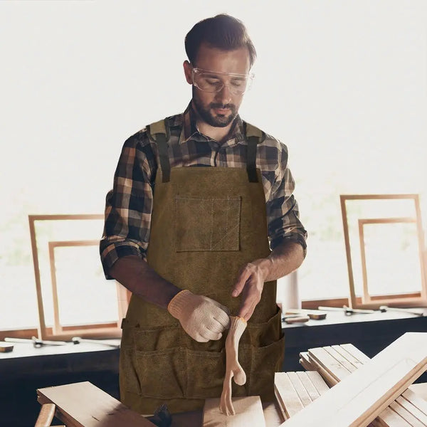 Waxed Canvas Tool Apron Adjustable Workshop Chef Waterproof Woodworking Pockets Deals499