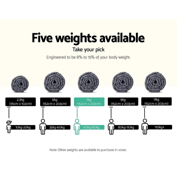 Weighted Blanket Adult 7KG Heavy Gravity Blankets Microfibre Cover Glass Beads Calming Sleep Anxiety Relief Grey Giselle