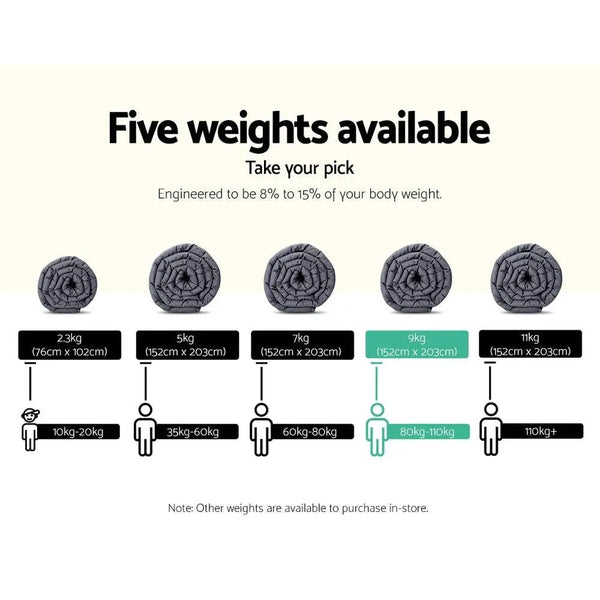 Weighted Blanket Adult 9KG Heavy Gravity Blankets Microfibre Cover Calming Relax Anxiety Relief Grey Giselle