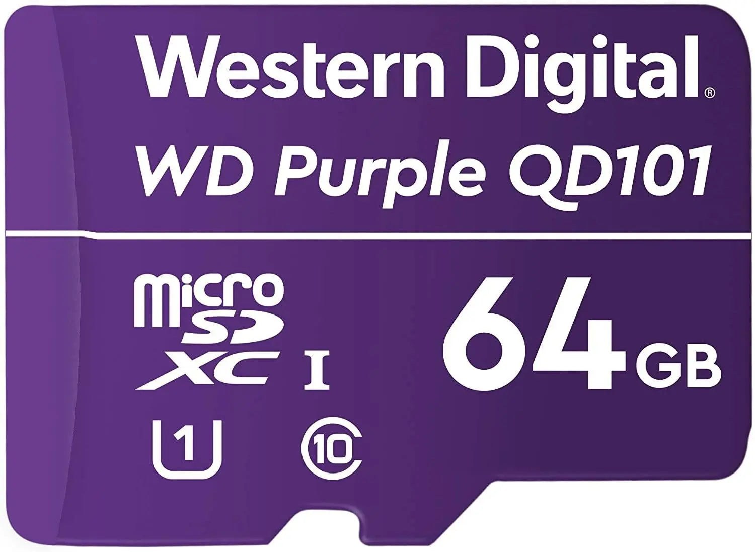 Western Digital WD Purple 64GB MicroSDXC Card 24/7 -25°C to 85°C Weather & Humidity Resistant for Surveillance IP Cameras mDVRs NVR Dash Cams Drones WESTERN DIGITAL