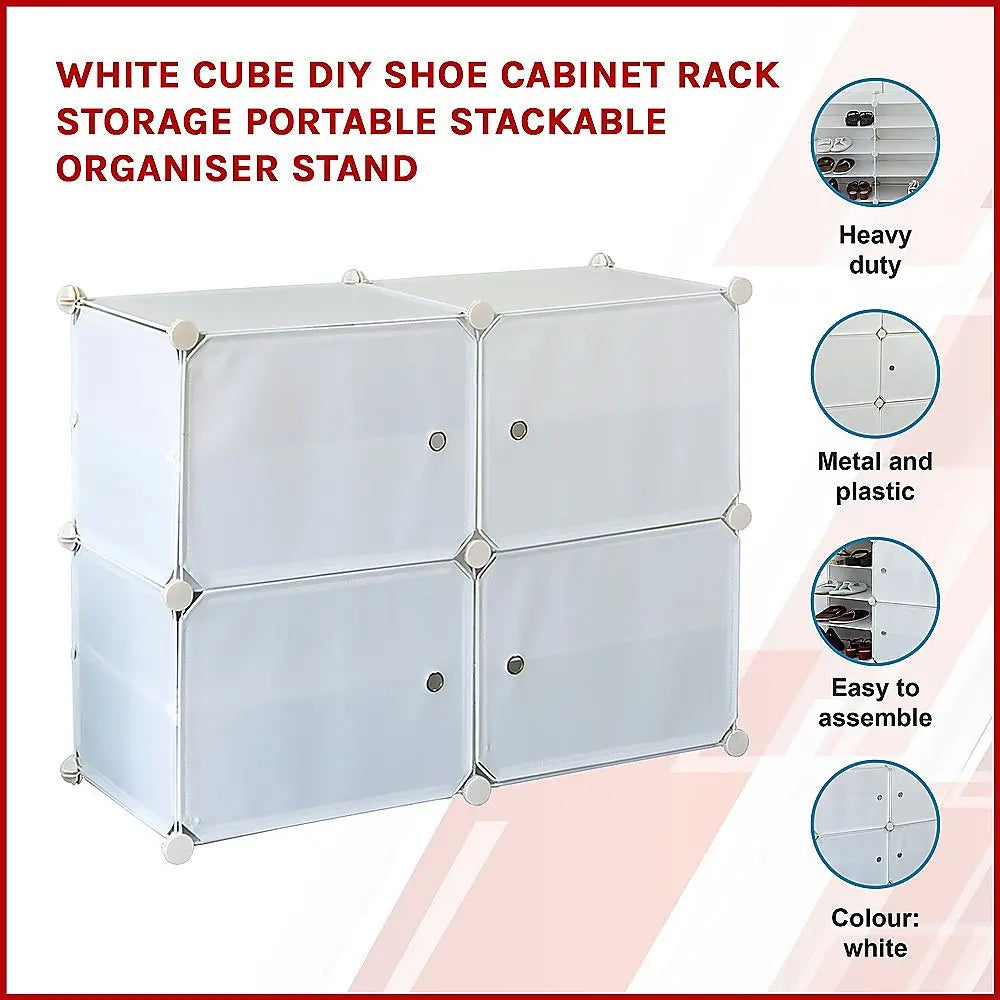 White Cube DIY Shoe Cabinet Rack Storage Portable Stackable Organiser Stand Deals499