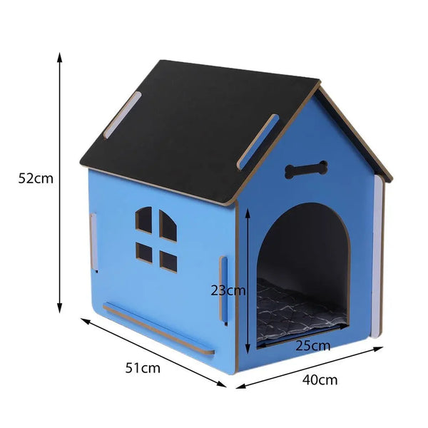Wooden Dog House Pet Kennel Timber Indoor Cabin Medium Blue M Deals499