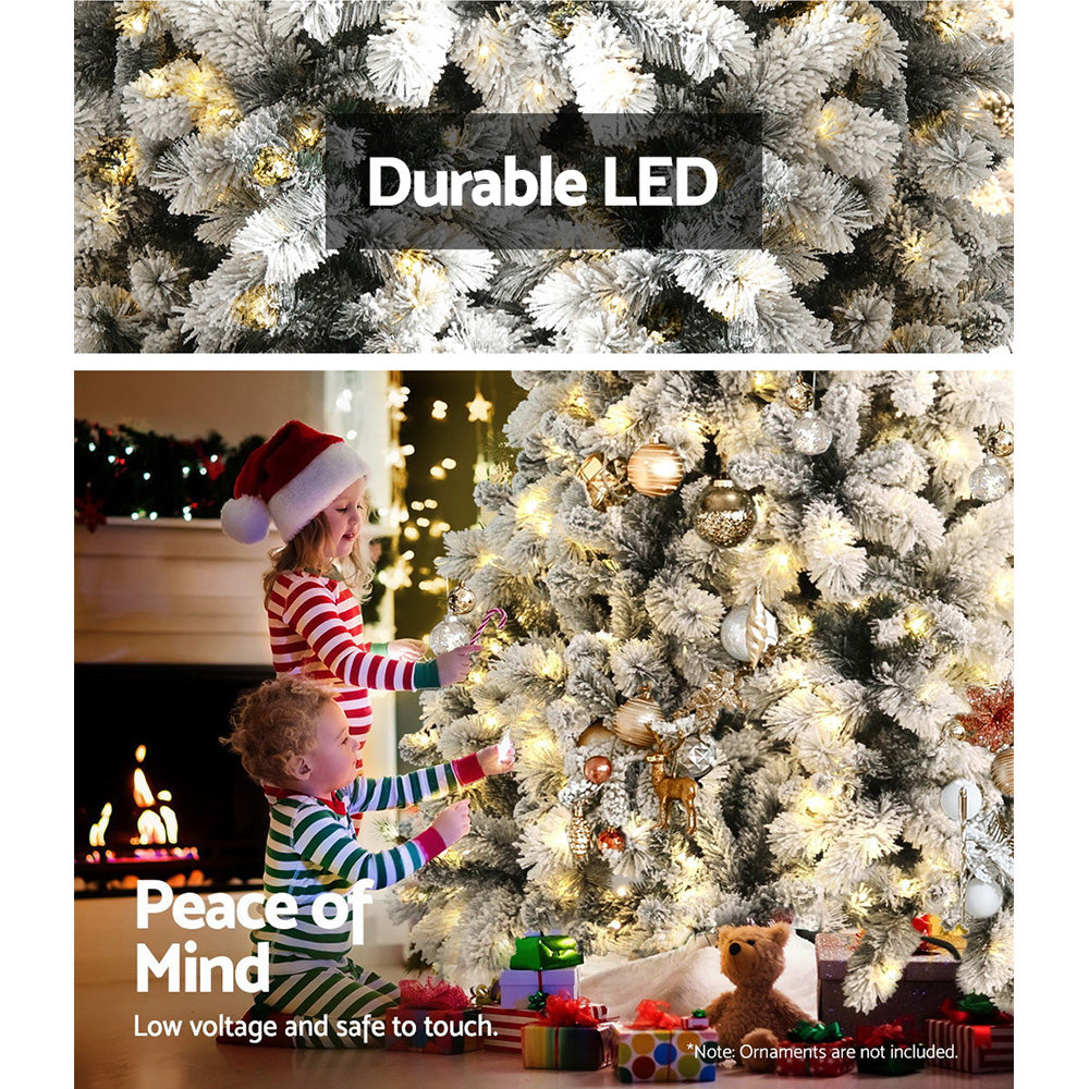 Jingle Jollys Snowy Christmas Tree 1.8M 6FT LED Lights Xmas Decorations Warm White Deals499