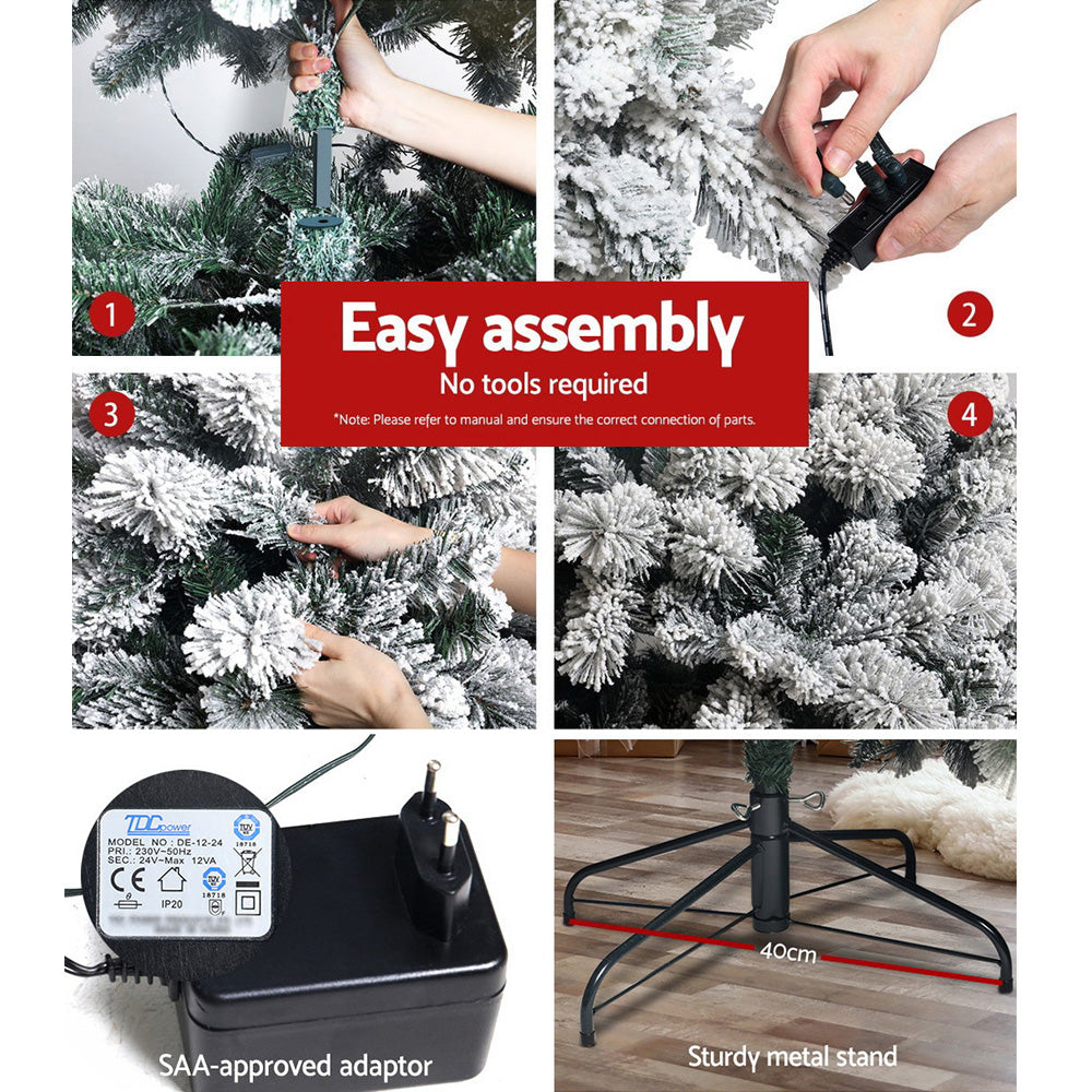 Jingle Jollys Snowy Christmas Tree 1.8M 6FT LED Lights Xmas Decorations Warm White Deals499