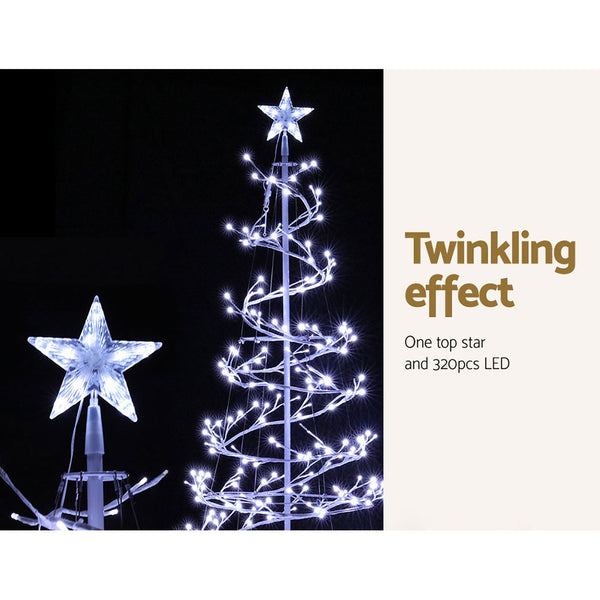Jingle Jollys Christmas Tree 1.8M 320 LED Xmas Cold White Lights Optic Fibre Deals499