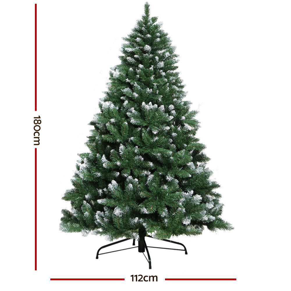 Jingle Jollys Christmas Tree 1.8M Xmas Trees Decorations Snowy Green 800 Tips Deals499