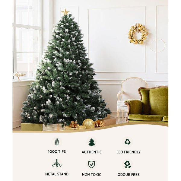 Jingle Jollys Christmas Tree 2.1M Xmas Trees Decorations Snowy Green 1000 Tips Deals499