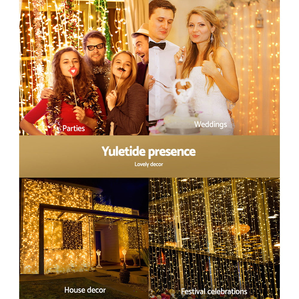 Jingle Jollys 6X3M Christmas Curtain Lights 600LED Warm White Deals499