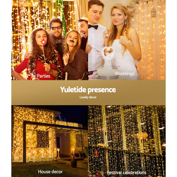 Jingle Jollys 6X3M Christmas Curtain Lights 600LED Warm White Deals499