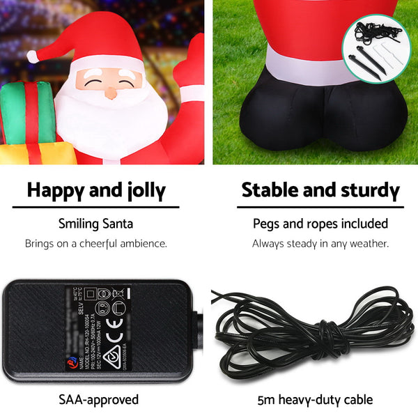 Jingle Jollys 2.4M Christmas Inflatables Santa Xmas Light Decor LED Airpower Deals499
