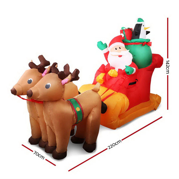 Jingle Jollys 2.2M Christmas Inflatable Santa Sleigh Ride Reindeer Deer Decor Deals499