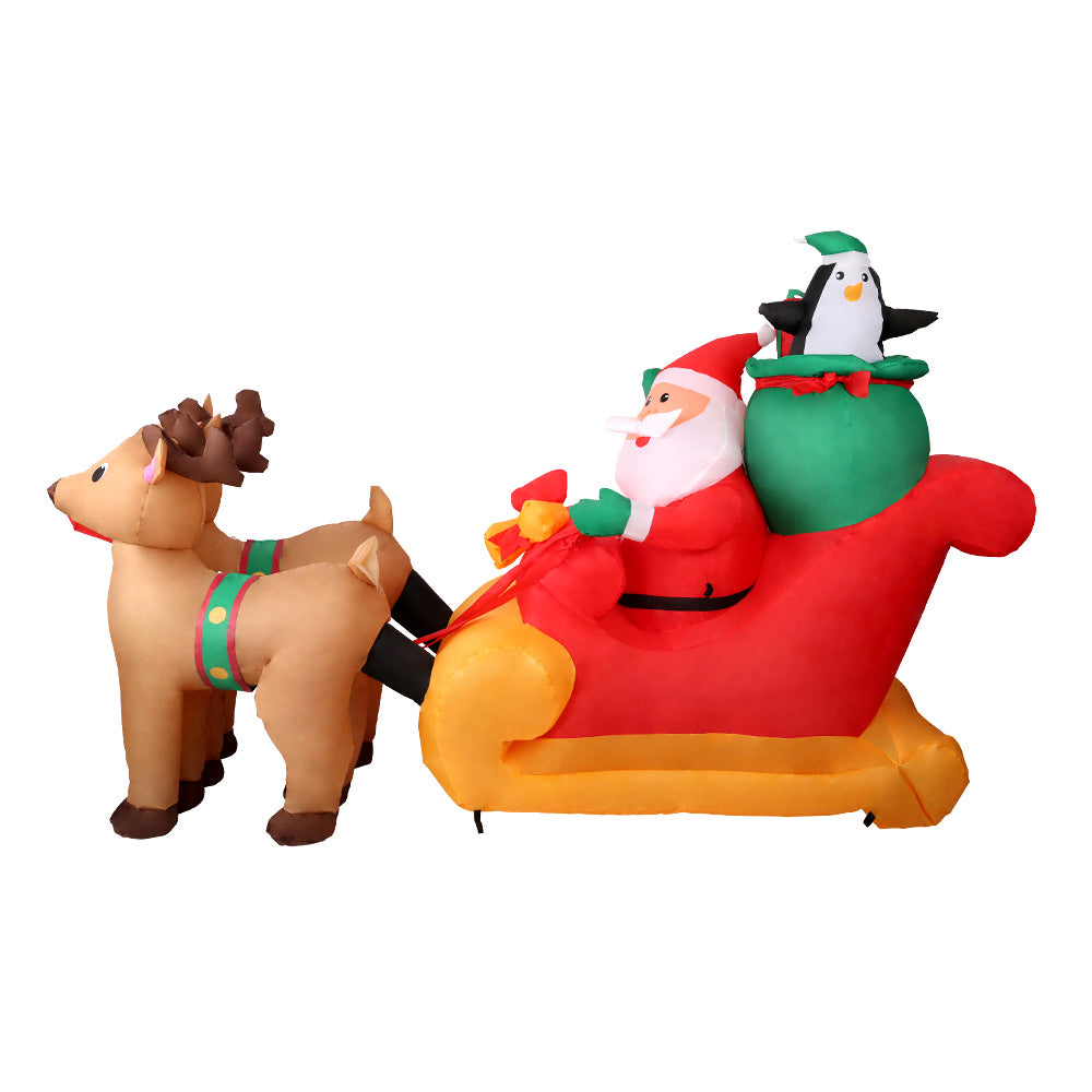 Jingle Jollys 2.2M Christmas Inflatable Santa Sleigh Ride Reindeer Deer Decor Deals499