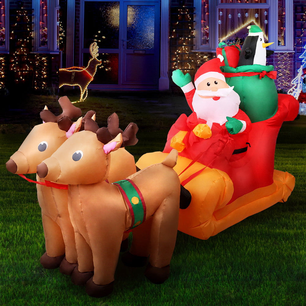 Jingle Jollys 2.2M Christmas Inflatable Santa Sleigh Ride Reindeer Deer Decor Deals499