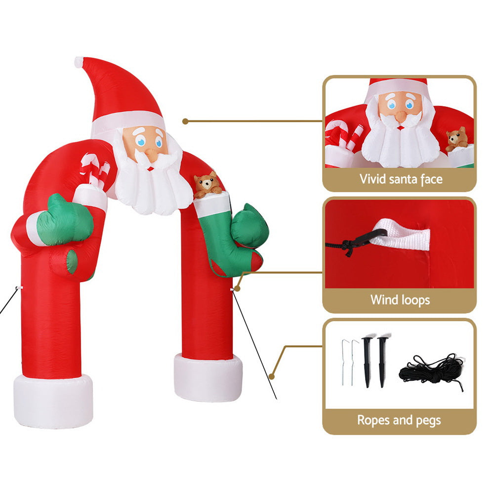 Jingle Jollys Christmas Inflatable Santa Archway 2.3M Outdoor Decorations Lights Deals499