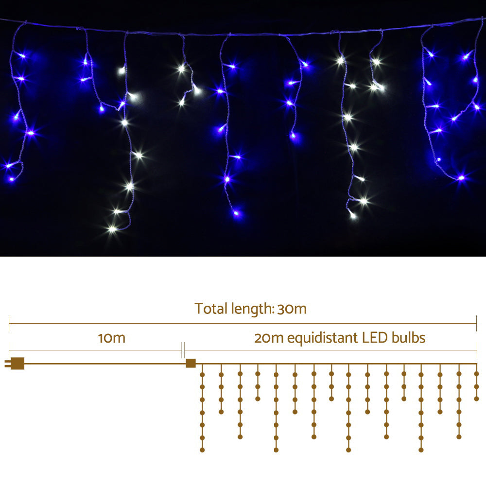 Jingle Jollys 800 LED Christmas Icicle Lights White and Blue Deals499