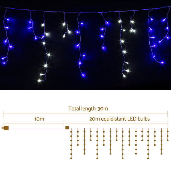 Jingle Jollys 800 LED Christmas Icicle Lights White and Blue Deals499