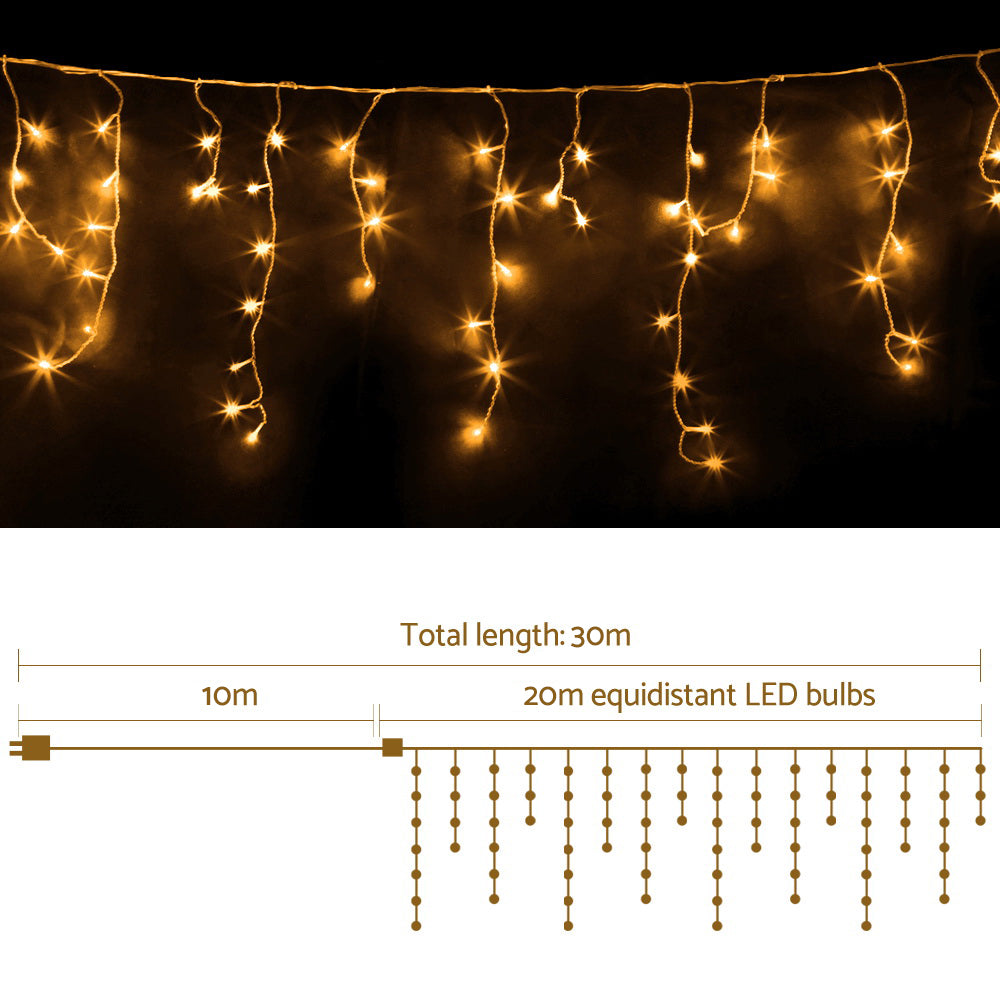 Jingle Jollys 800 LED Christmas Icicle Lights Warm White Deals499