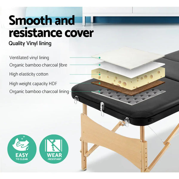 Zenses 3 Fold Portable Wood Massage Table - Black Deals499