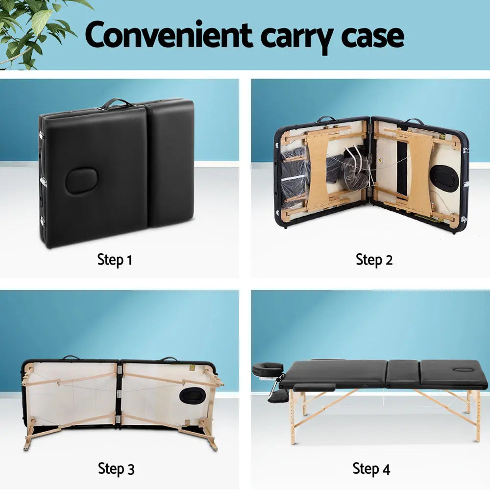 Zenses 3 Fold Portable Wood Massage Table - Black Deals499