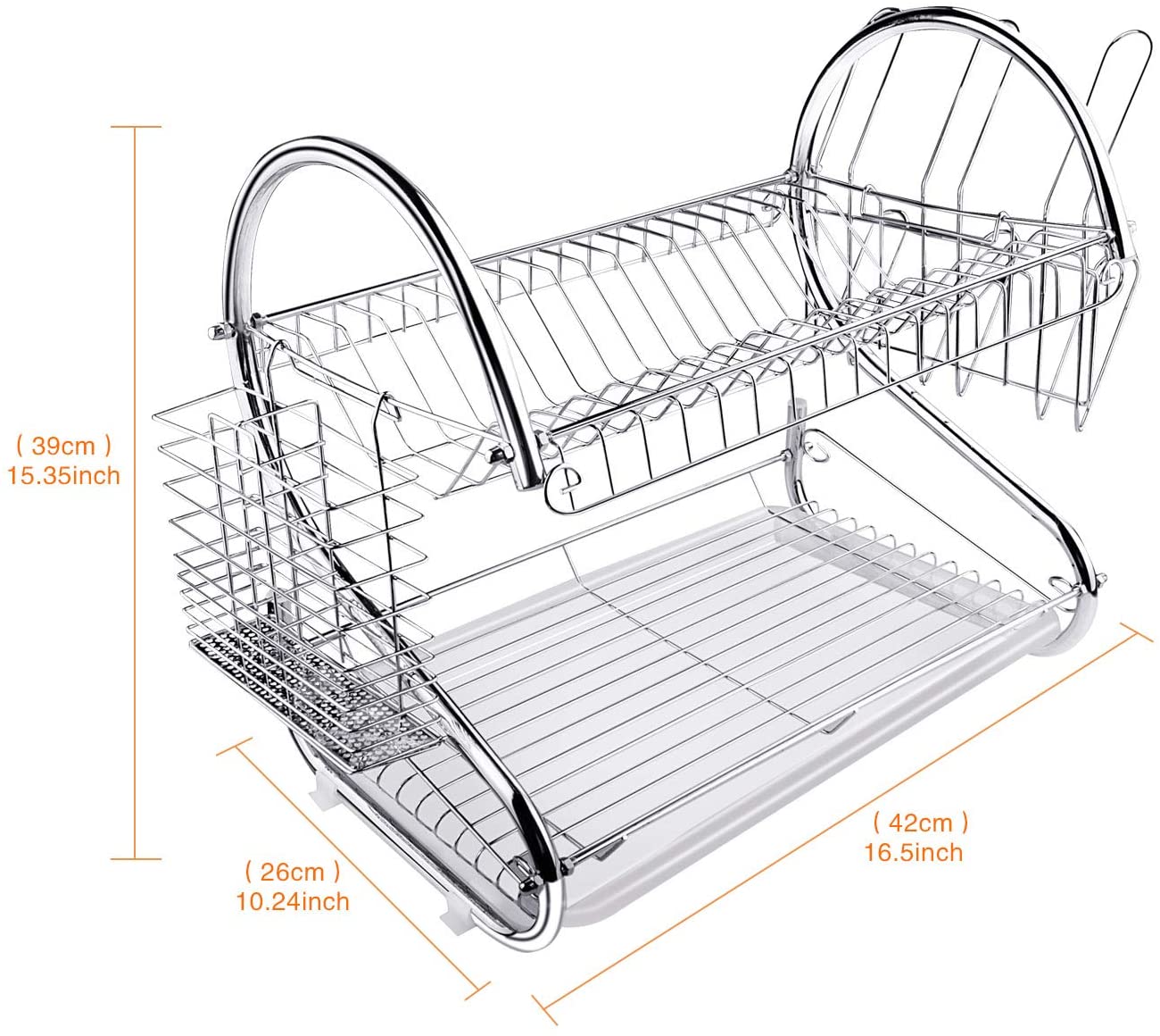 CARLA HOME 2 Tier Dish Rack with Drain Board for Kitchen Counter and Plated Chrome Dish Dryer Silver 42 x 25,5 x 38 cm Deals499