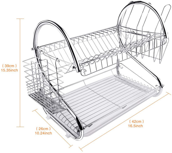 CARLA HOME 2 Tier Dish Rack with Drain Board for Kitchen Counter and Plated Chrome Dish Dryer Silver 42 x 25,5 x 38 cm Deals499