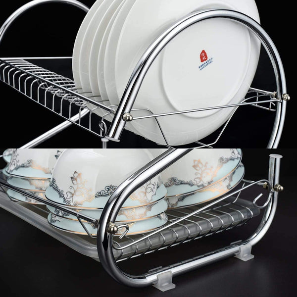 CARLA HOME 2 Tier Dish Rack with Drain Board for Kitchen Counter and Plated Chrome Dish Dryer Silver 42 x 25,5 x 38 cm Deals499