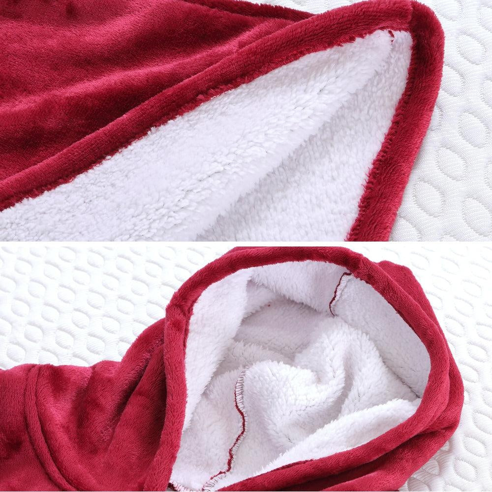 2 Pcs DreamZ Plush Fleece Sherpa Hoodie Sweatshirt Huggle Blanket Pajamas Red DreamZ