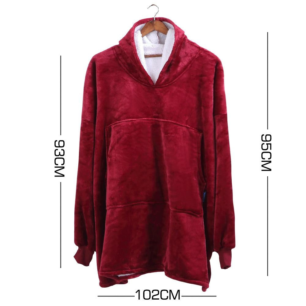 2 Pcs DreamZ Plush Fleece Sherpa Hoodie Sweatshirt Huggle Blanket Pajamas Red DreamZ