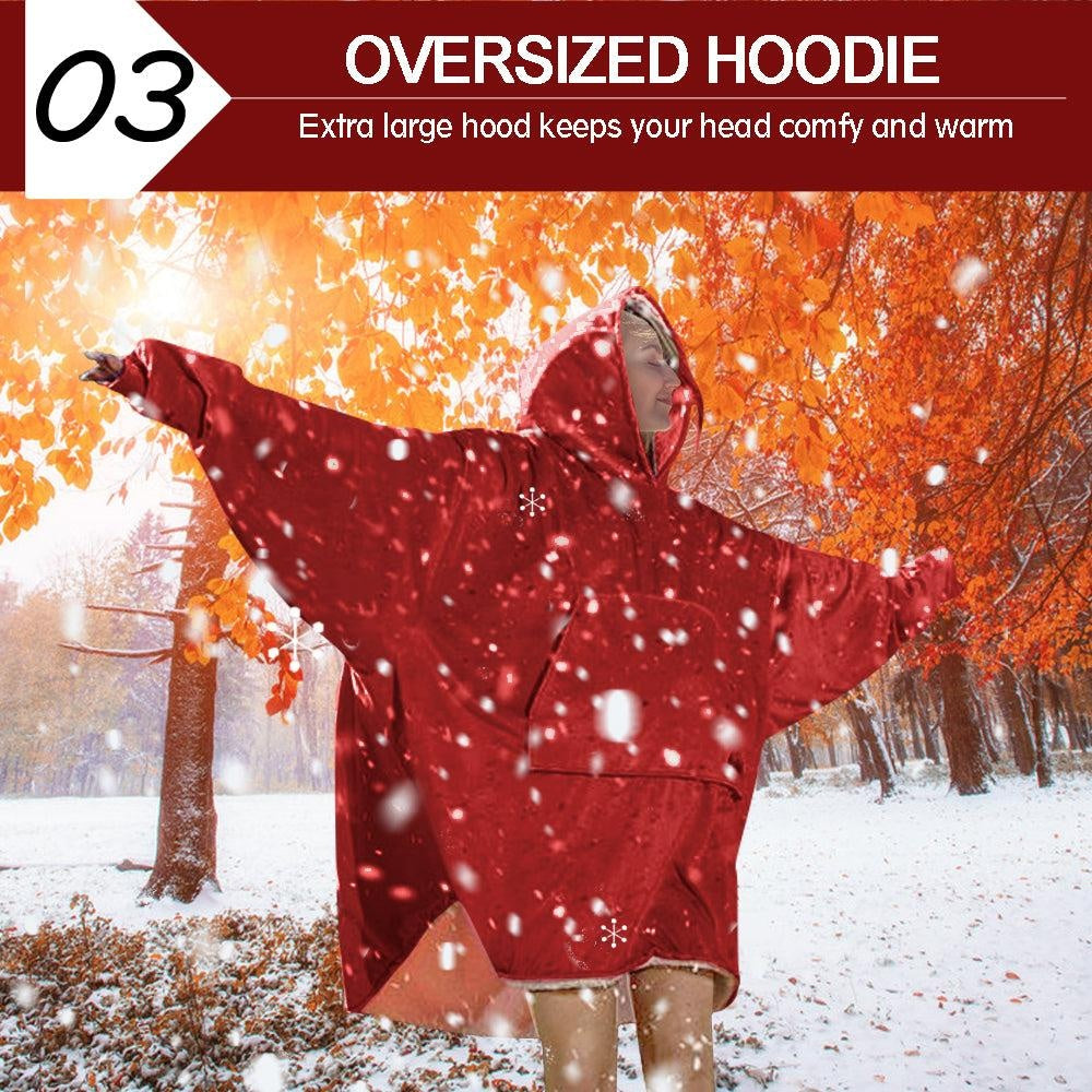 2 Pcs DreamZ Plush Fleece Sherpa Hoodie Sweatshirt Huggle Blanket Pajamas Red DreamZ