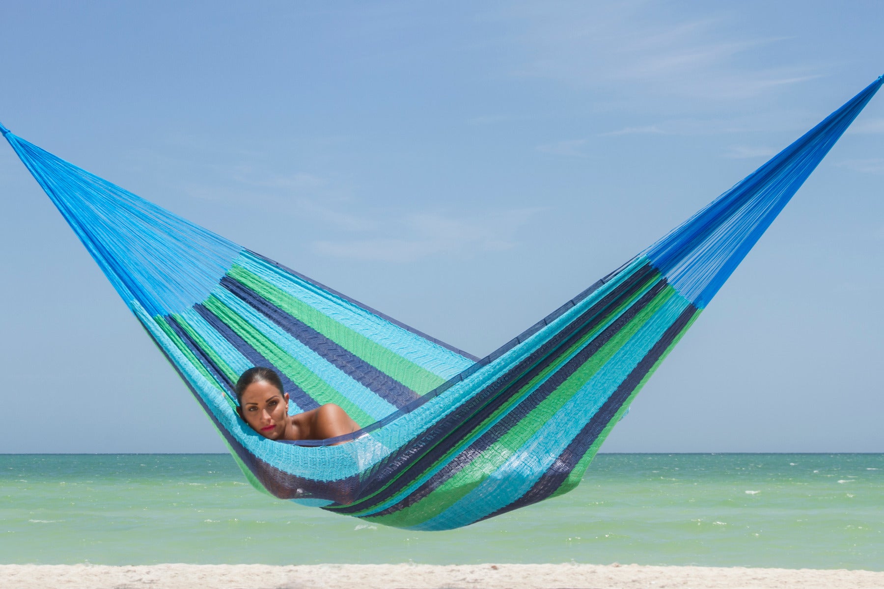 Mayan Legacy Queen Size Cotton Mexican Hammock in Oceanica Colour Deals499