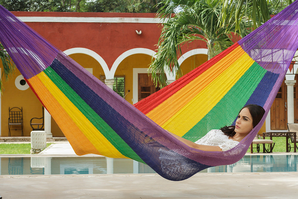 Mayan Legacy Queen Size Cotton Mexican Hammock in Rainbow Colour Deals499
